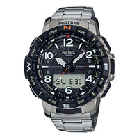 CASIO Bluetooth Waterproof Solar Powered Mens Silver Analog/Digital Combo PRT-B50T-7PR
