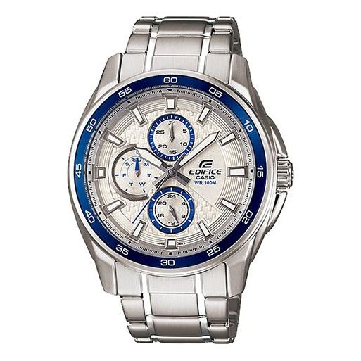 CASIO Quartz EDIFICE Stainless Steel Strap WhiteBlue Dial WhiteBlue Dial Mens WhiteBlue Analog EF-334D-7A2021