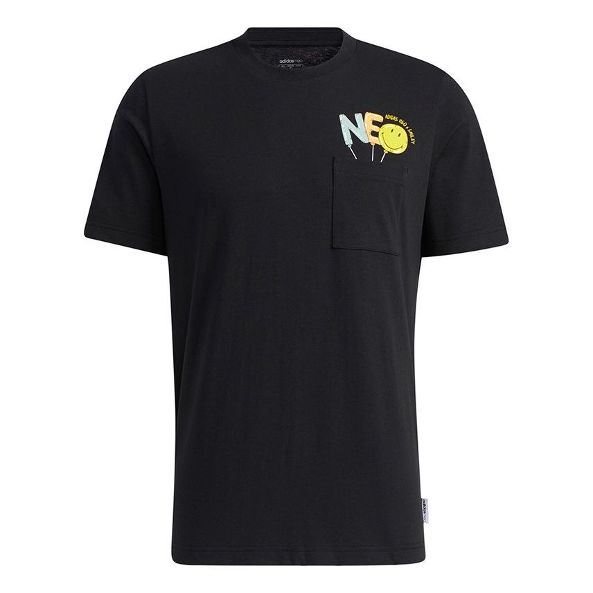adidas neo M Smly Tee 2 Casual Breathable Sports Smiling Face Short Sleeve Black HB5556