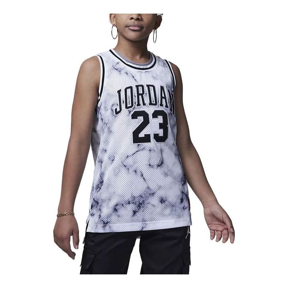 (GS) Air Jordan 23 Striped Jersey 'White Black' 45C655-F00