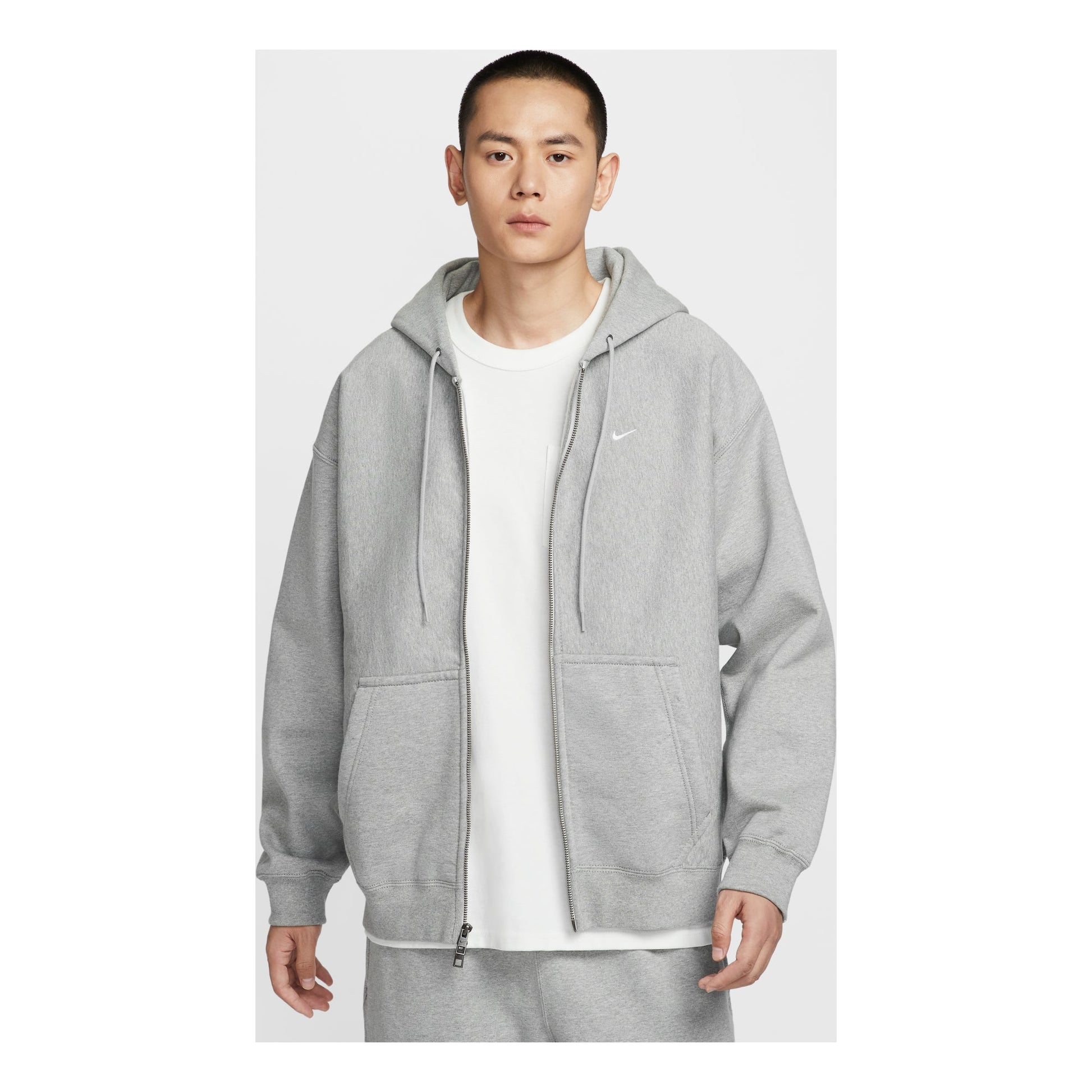 Nike Solo Swoosh Full-Zip Fleece Hoodie 'Dark Grey Heather Light Smoke Grey White' HV1085-063