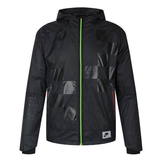 Men's Nike Shield Flash Running Sports Hooded Logo Jacket Black BV5616-010