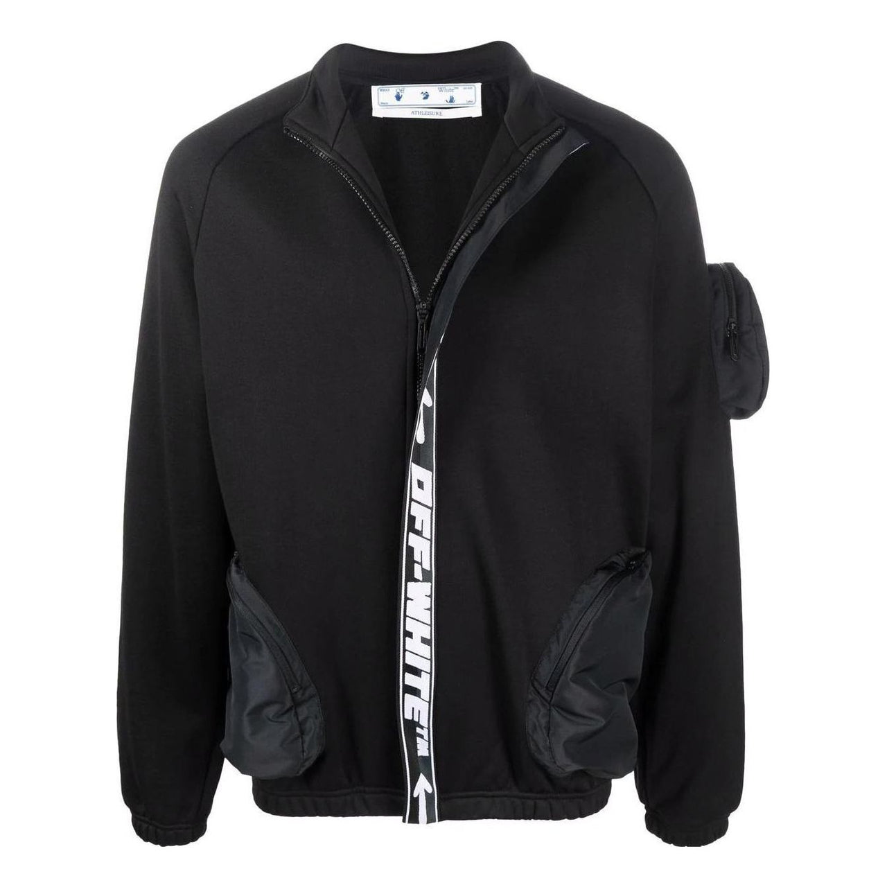 Men's Off-White FW22 Solid Color Logo Webbing Zipper Jacket Black OMVC007C99FAB0011001