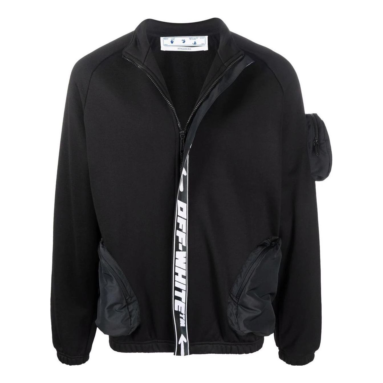 Men's Off-White FW22 Solid Color Logo Webbing Zipper Jacket Black OMVC007C99FAB0011001