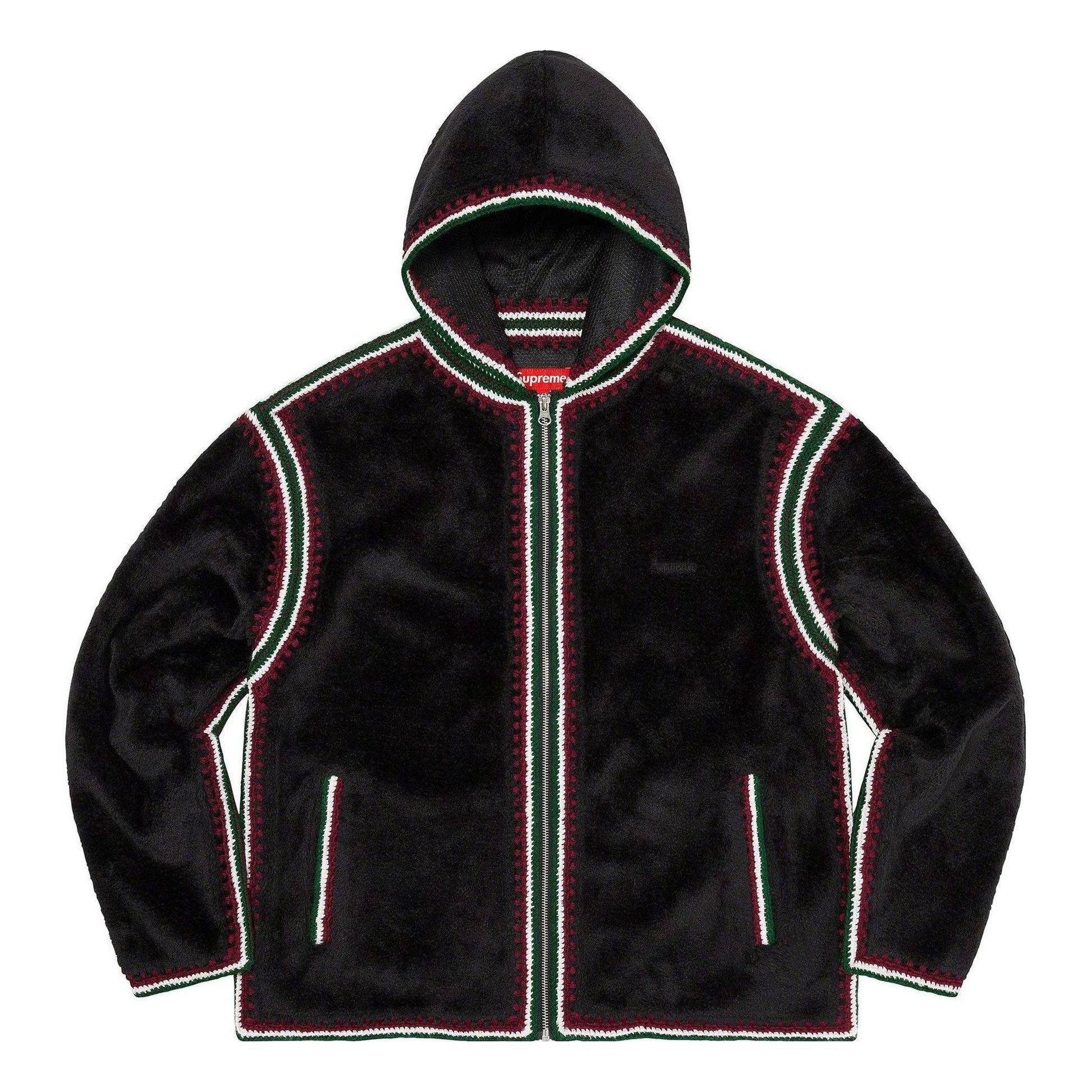 Supreme Crochet Edge Hooded Zip Up Top 'Black White Red' SUP-SS23-029