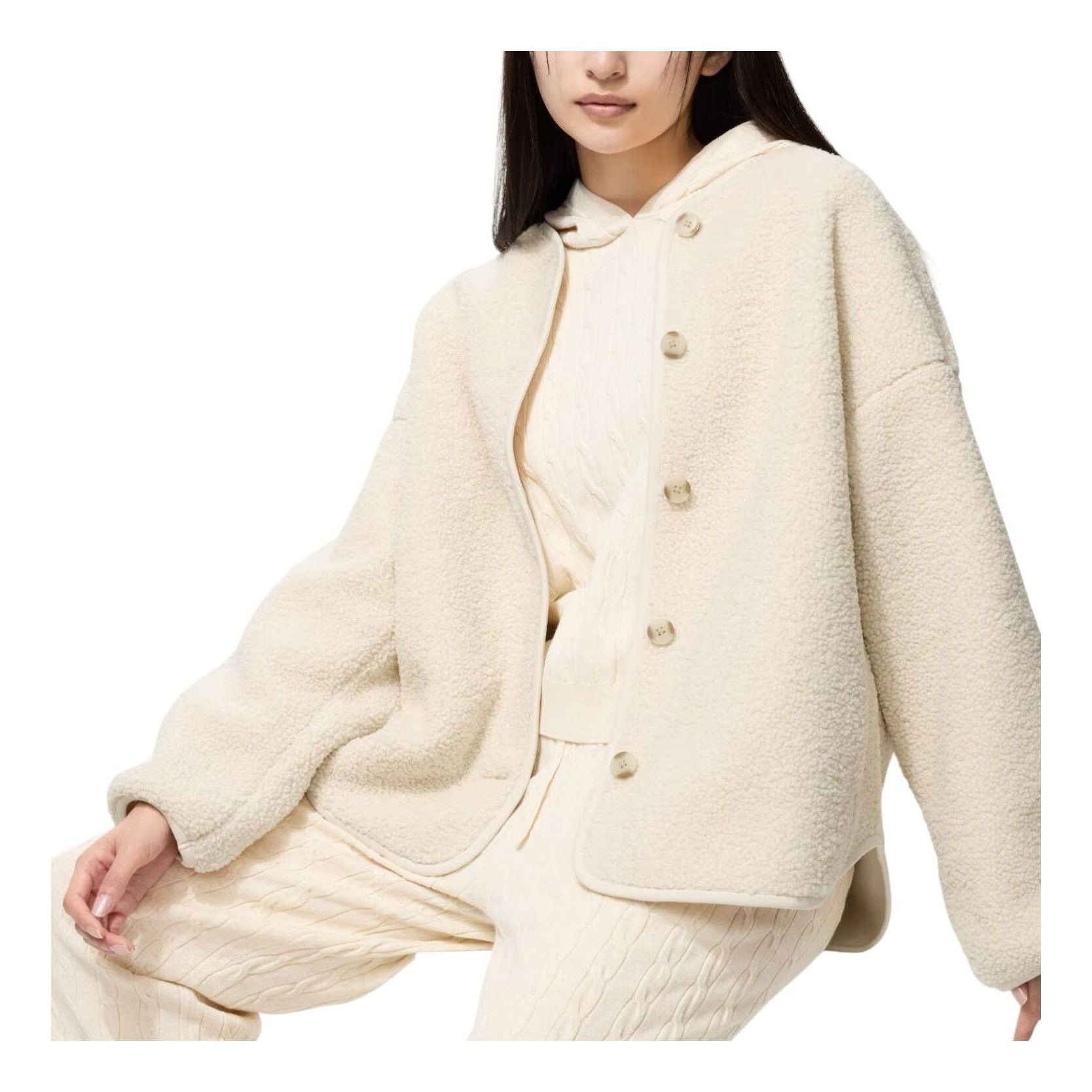 UNIQLO Pile Lined Fleece Relaxed Cardigan 'Off White' 479616-01
