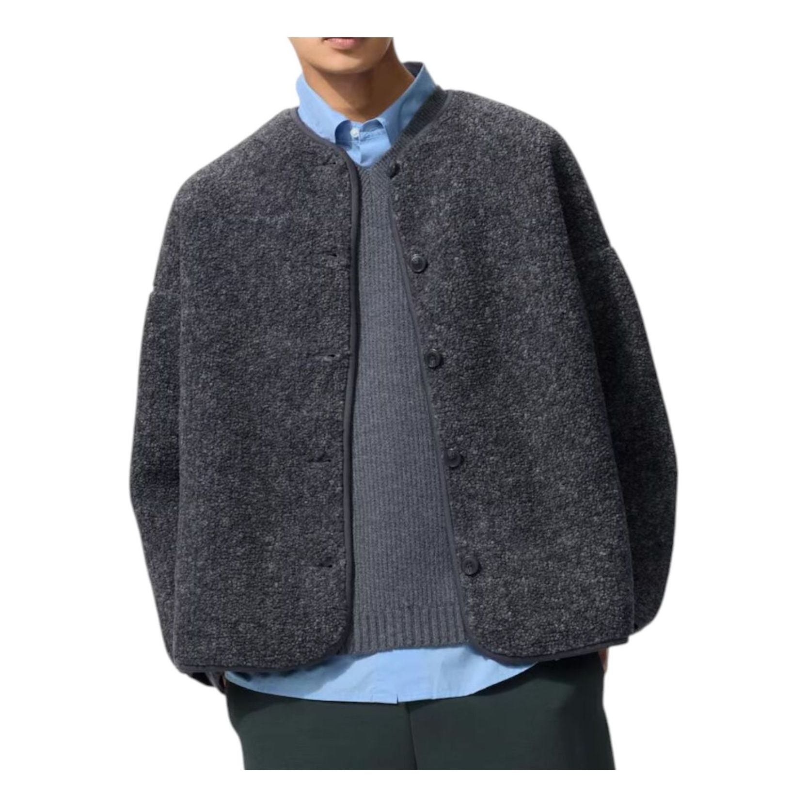 UNIQLO Pile Lined Fleece Relaxed Cardigan 'Dark Grey' 479616-08